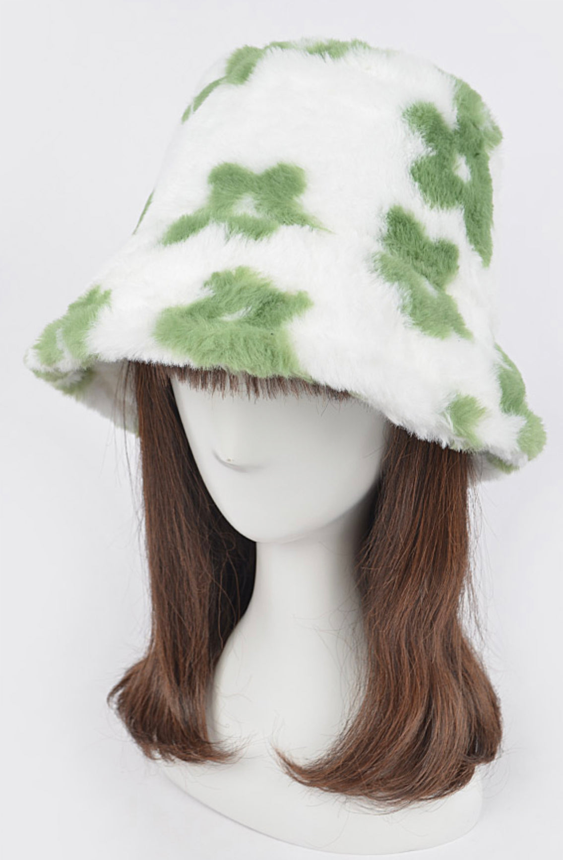 Faux Fur Flower Printed Bucket Hat
