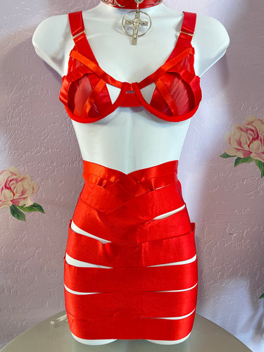 Red strap Skirt Lingerie Set