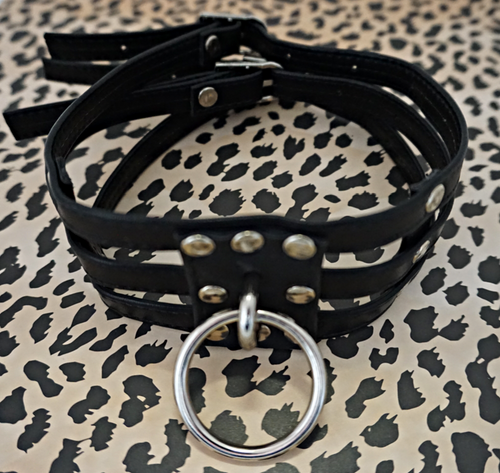Black Multi Strap Choker with Silver Ring