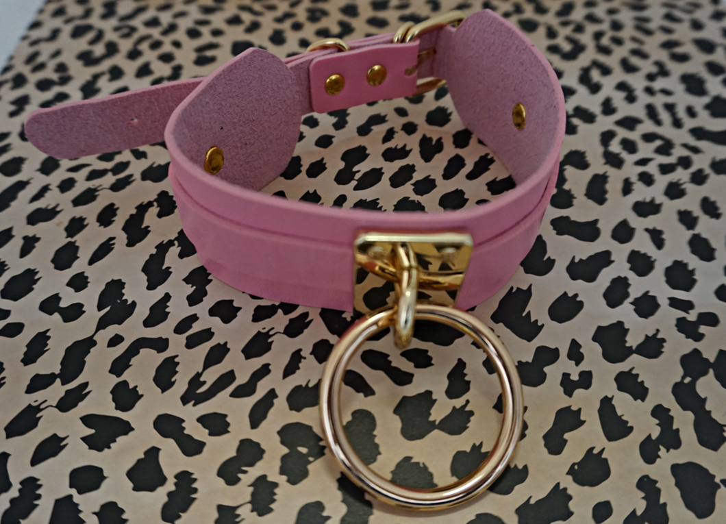 Pink and Gold Leather Choker