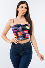 NEON SIGN PRINTED SATIN CROP TOP