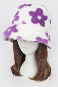 Faux Fur Flower Printed Bucket Hat
